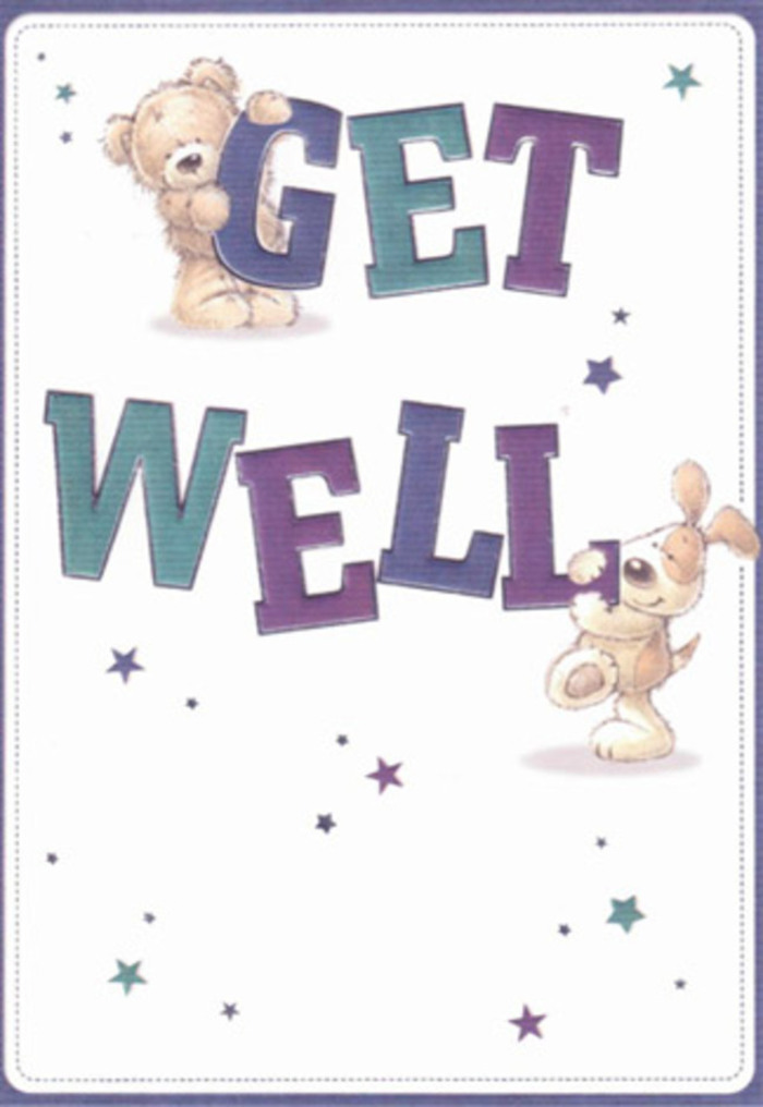 This get well card is a heartfelt tribute to resilience and kindness, embodying the spirit of compassion found throughout our Hook community. At its centre, an enchanting pair-a fuzzy bear and an exuberant puppy-animate the message with warmth and sincerity. The bear's gentle embrace of the word 'GET' and the puppy's supportive nuzzle beneath 'WELL' form a tableau of comfort, framed by a crisp white background that seems to glow with optimism. The typography stands bold and joyful in hues of purple and teal, conjuring images of fresh stems and delicate petals carefully gathered for same-day delivery to Hook families. Dancing above, a constellation of stars in shifting shades of blue and violet scatter good wishes, reminiscent of the first bluebells along the Basingstoke Canal. The soft, textured illustration invites a tactile response; one can almost sense the cushy bear's hug and the velvety softness of the puppy's floppy ears. This card's playful yet nurturing mood mirrors the thoughtful approach Florist Hook takes in preparing every arrangement meant to lift spirits. In pairing vibrant visuals with affectionate artistry, the card promises to comfort and encourage anyone needing a little extra care in Hook or nearby Newnham.